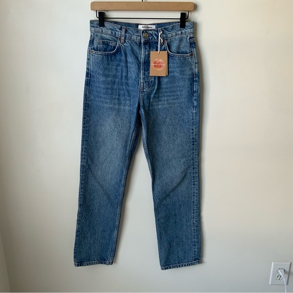 NWT REFORMATION Jeans Cynthia High Rise Straight Blue Size 26 - Picture 2 of 14